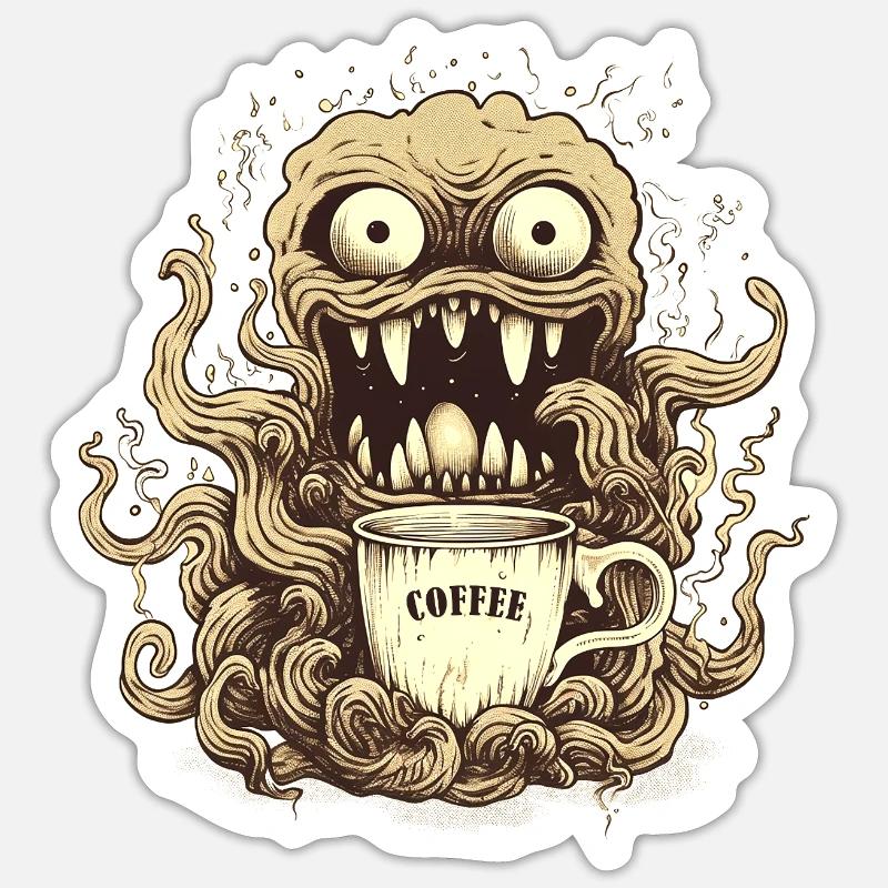 Kaffeemonster  - Koffein Zombie - Morgenmuffel - Sticker Größe S (10 x 10 cm) - Mattweiß