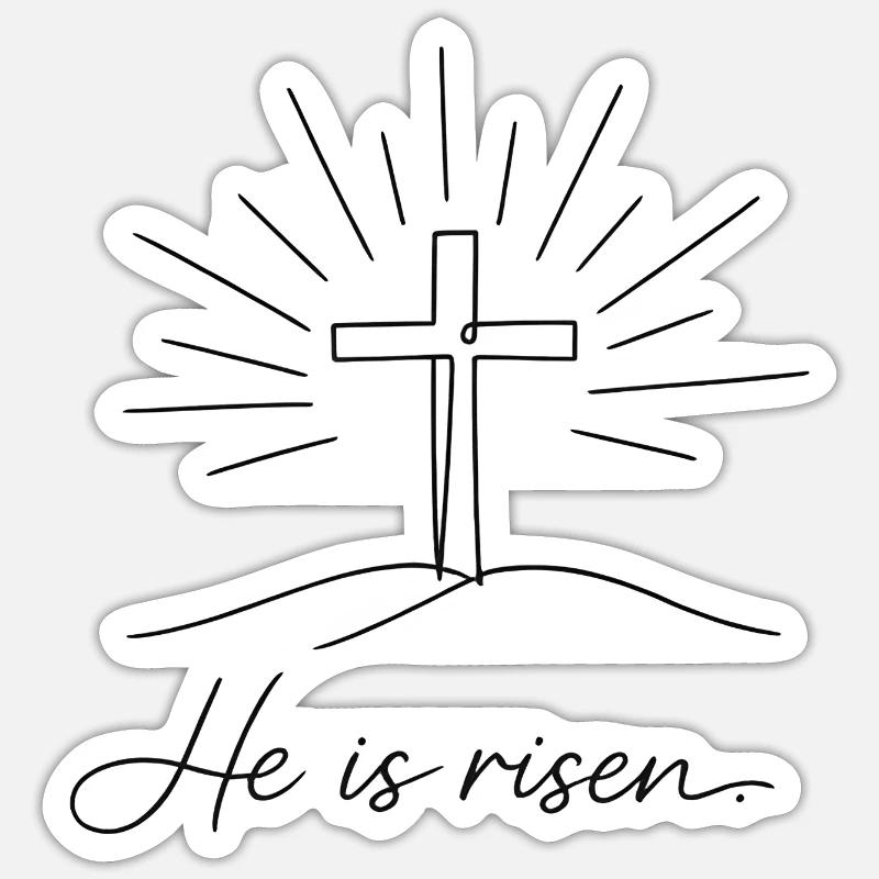 Crucifix He is Risen Easter Jesus - Sticker size S (10 x 10 cm) - white matte