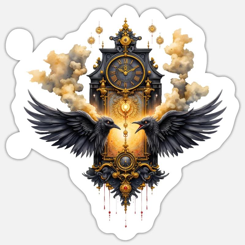 Ornamental Clock with Crows Sticker size S (10 x 10 cm)