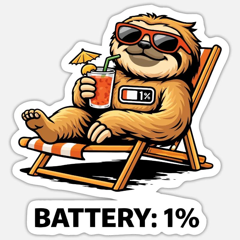Sunny Sloth Cocktail Chill - Sticker taille S (10 x 10 cm) - blanc mat