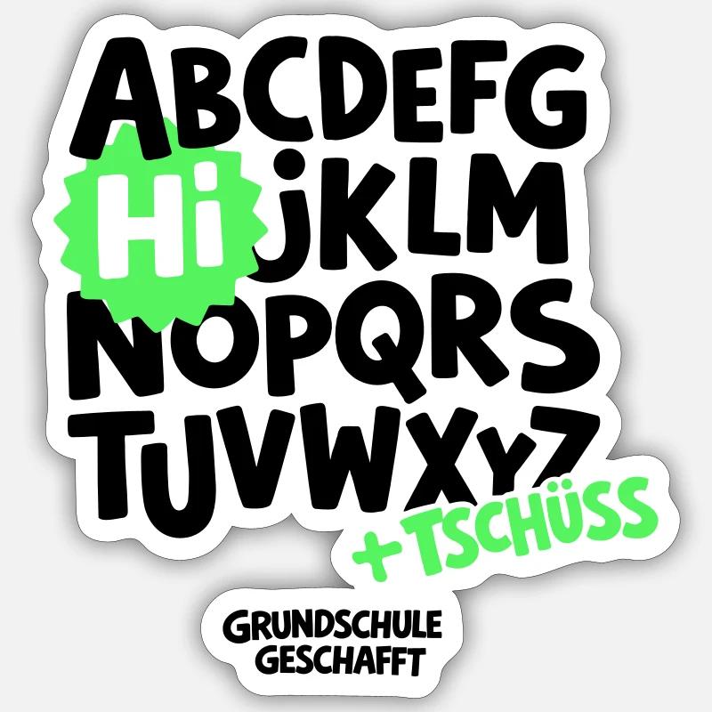 Grundschule Abschluss Shirt ABC - Sticker Größe S (10 x 10 cm) - Mattweiß