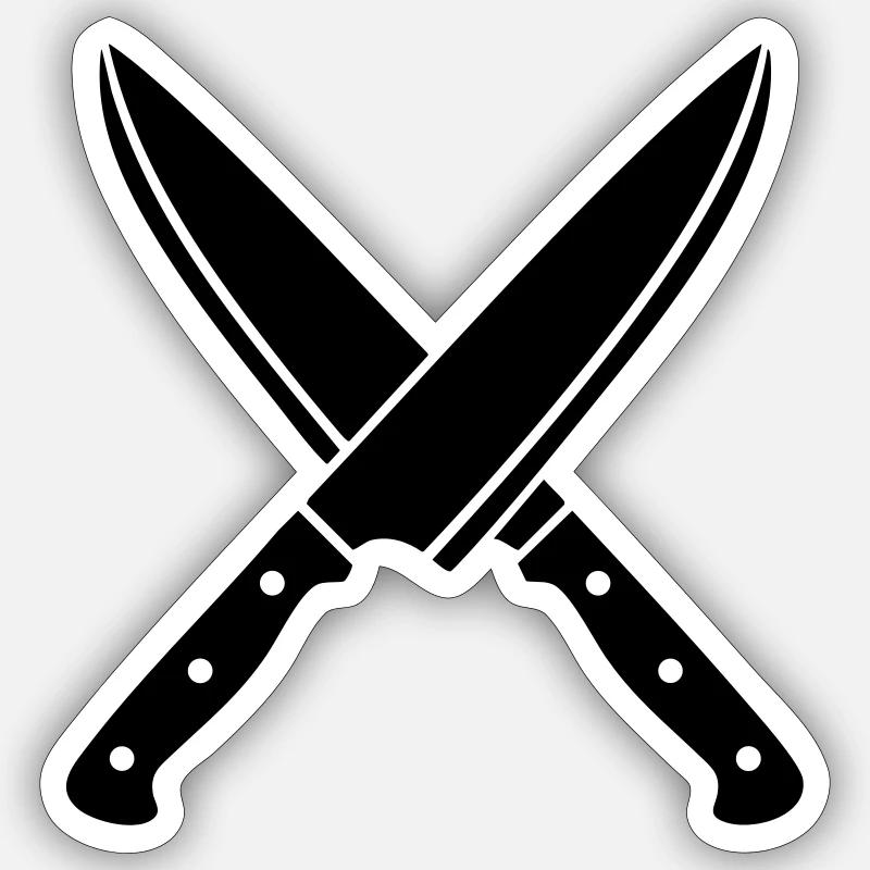 Crossed Chef Knives Silhouette - Sticker size S (10 x 10 cm) - white matte