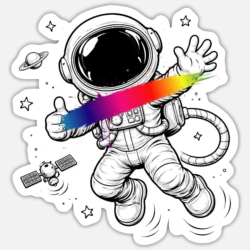 Astronaut Rainbow Splash Space Design Sticker size S (10 x 10 cm)