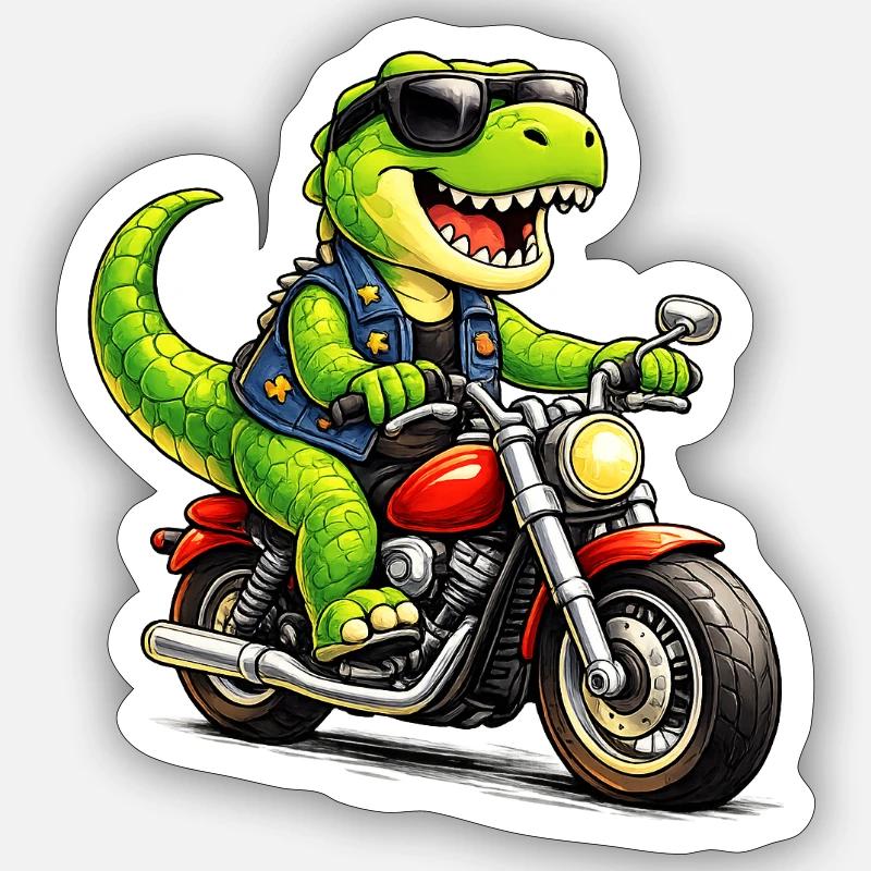 Biker Dinosaur - Sticker size S (10 x 10 cm) - white matte