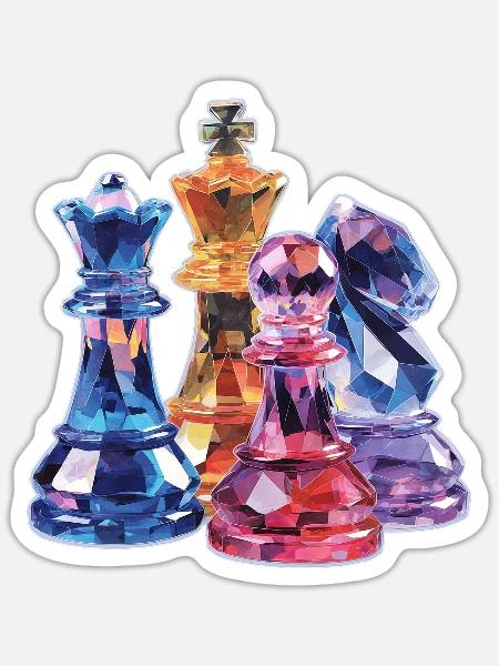 Schach Kristall Figuren Design für Männer Geschenk - Sticker Größe S (10 x 10 cm) - Mattweiß