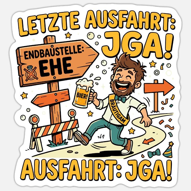 Letzte Ausfahrt JGA Endbaustelle Ehe Sticker Größe S (10 x 10 cm)