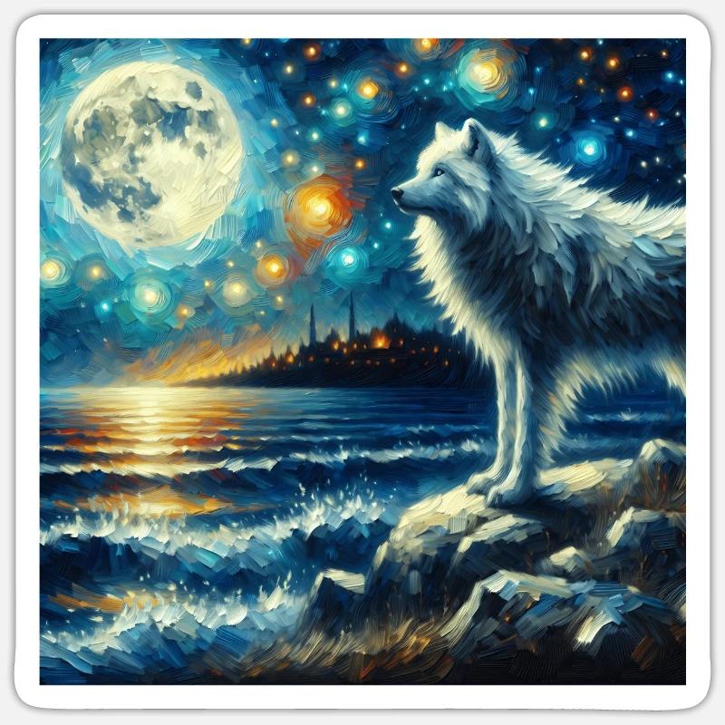 Polarwolf Starry Night - Sticker Größe S (10 x 10 cm) - Mattweiß