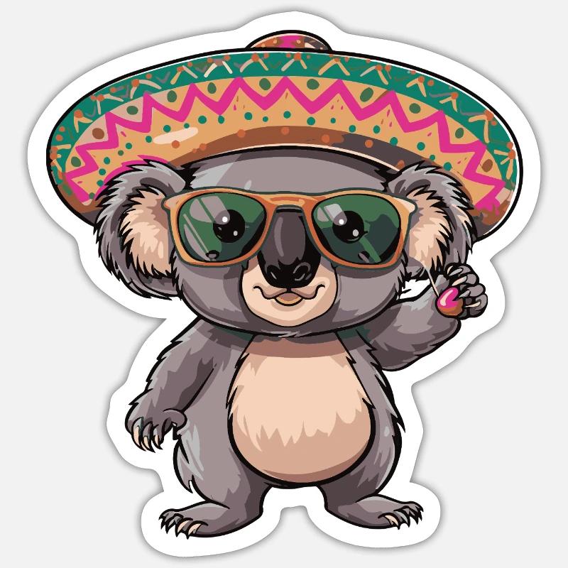 Koala Comic Funny Sombrero - Sticker size S (10 x 10 cm) - white matte