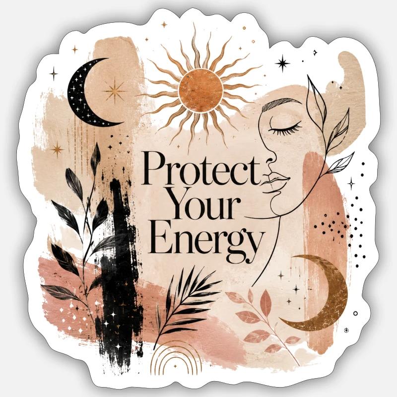 Protect Your Energy – Boho Sky Art - Sticker size S (10 x 10 cm) - white matte