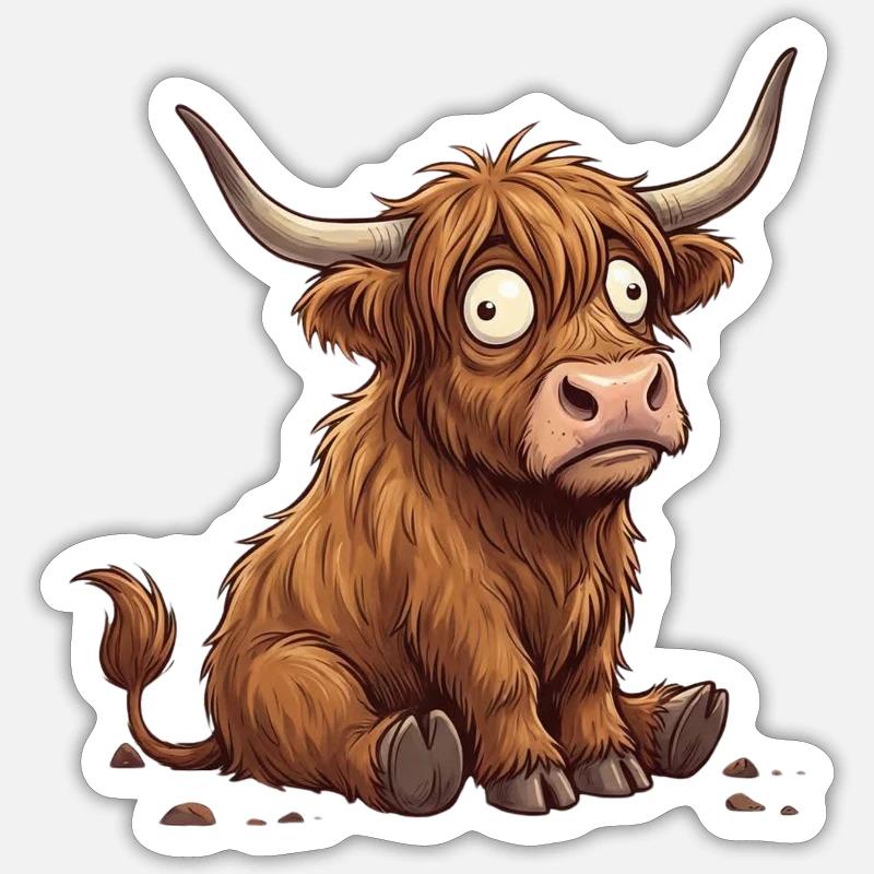 Rustikale erstaunte Cartoon-Rinder - Sticker Größe S (10 x 10 cm) - Mattweiß