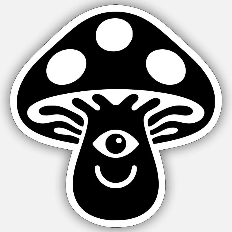 Champignon psychédélique avec motif œil - Sticker taille S (10 x 10 cm) - blanc mat