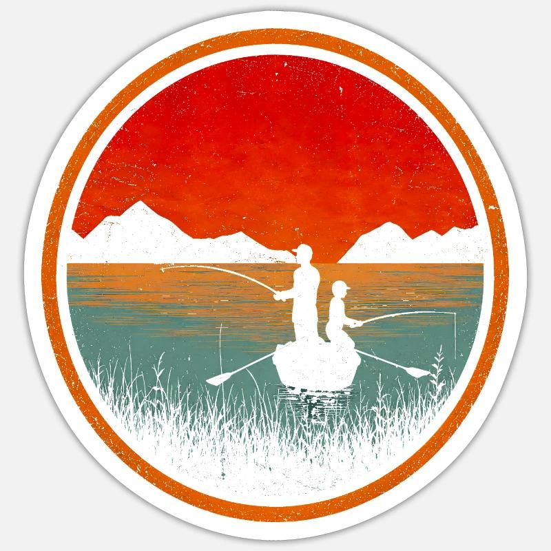 Pêche en bateau - Sticker taille S (10 x 10 cm) - blanc mat