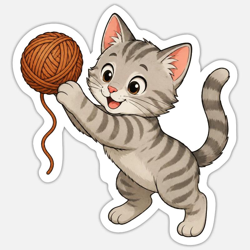 Kitten with wool - Sticker size S (10 x 10 cm) - white matte