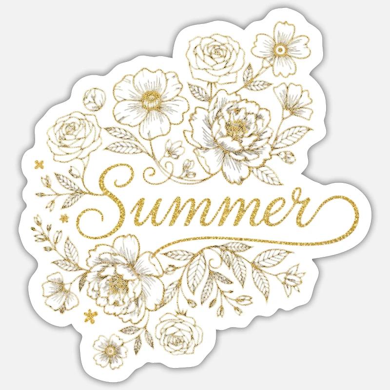 Été des Fleurs Dorées - Sticker taille S (10 x 10 cm) - blanc mat