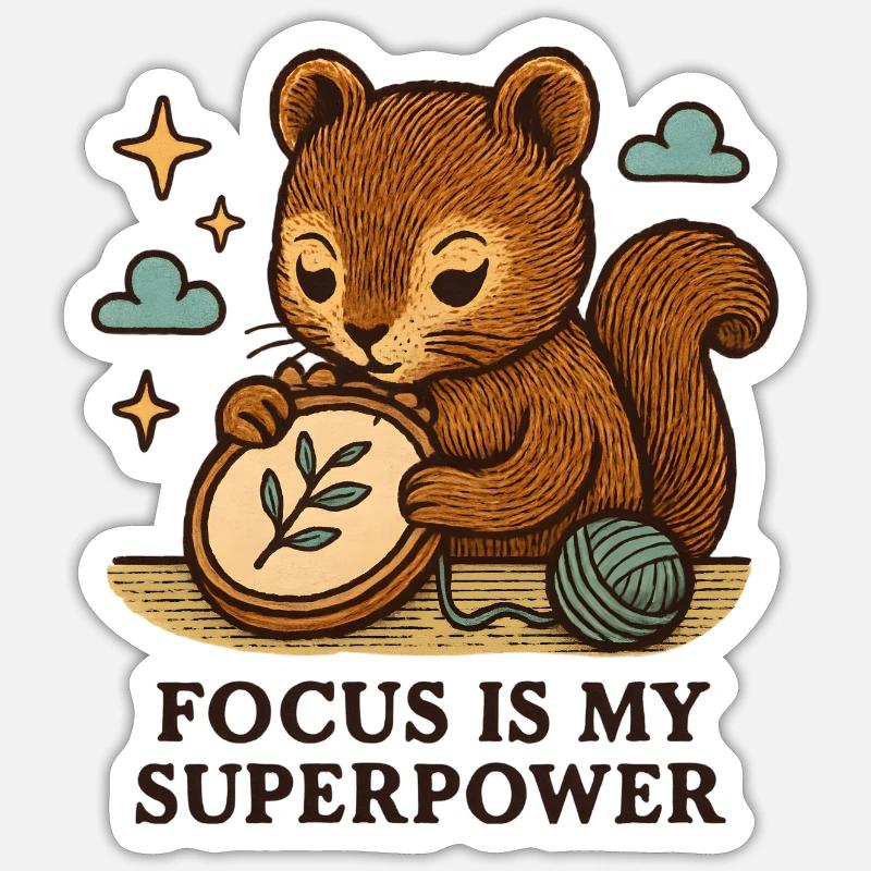 Fokus ist meine Superkraft – Eichhörnchen - Sticker Größe S (10 x 10 cm) - Mattweiß