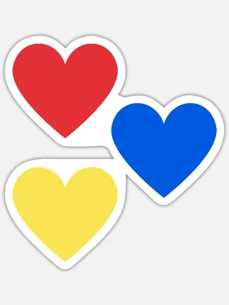 Herz-Trio in Primärfarben - Sticker Größe S (10 x 10 cm) - Mattweiß