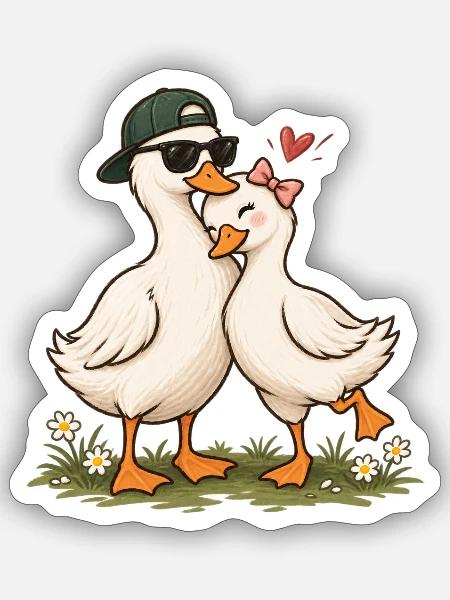 Süßes Entenpaar verliebt – passendes Partnerdesign – - Sticker Größe S (10 x 10 cm) - Mattweiß