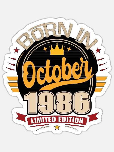 Geboren im Oktober 1986 – Classic Vintage Tee - Sticker Größe S (10 x 10 cm) - Mattweiß