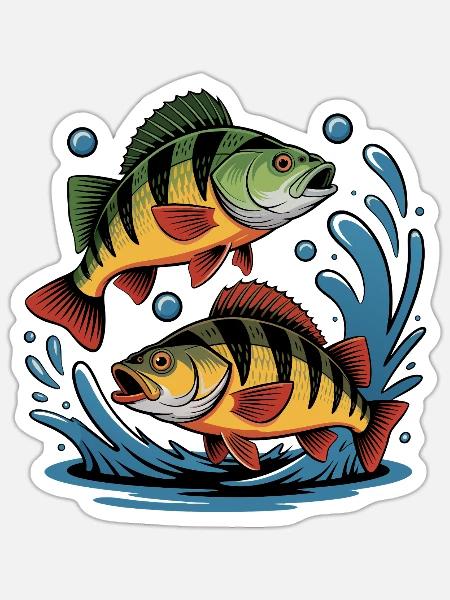Barsch Angeln - Sticker Größe S (10 x 10 cm) - Mattweiß