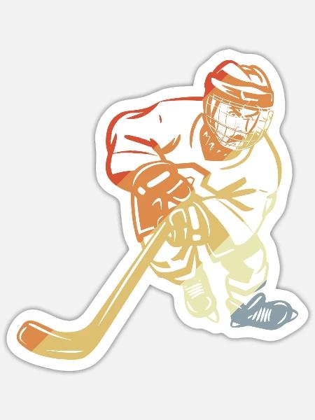 Eishockeyspieler Retro - Sticker Größe S (10 x 10 cm) - Mattweiß