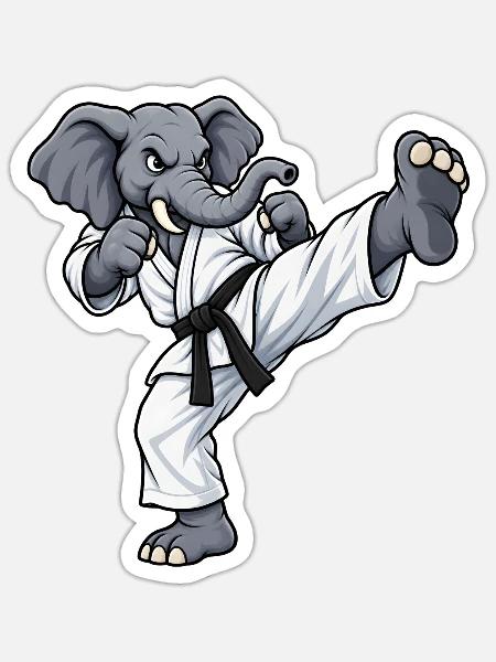 Elefant beim Karate - Sticker Größe S (10 x 10 cm) - Mattweiß