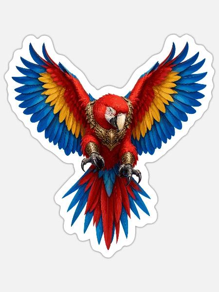 Feuriger Papagei im Goldpanzer - Sticker Größe S (10 x 10 cm) - Mattweiß