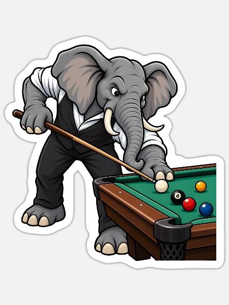 Elefant beim Billard - Sticker Größe S (10 x 10 cm) - Mattweiß