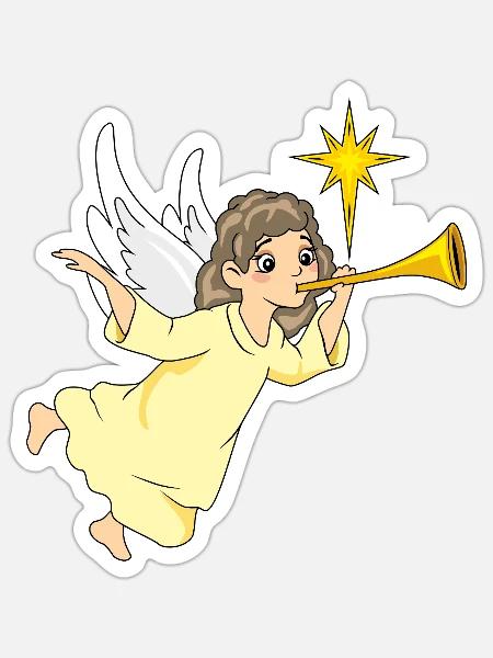 Cartoonish_angel_is_playing_the_flute - Sticker Größe S (10 x 10 cm) - Mattweiß