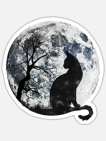 Mondnacht Katzen-Silhouette - Sticker Größe S (10 x 10 cm) - Mattweiß