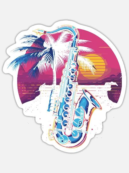 Saxophon Steamwave - Sticker Größe S (10 x 10 cm) - Mattweiß