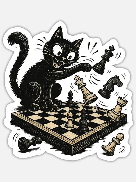  Katzen Schachspieler Schachspiel Schachbrett - Sticker Größe S (10 x 10 cm) - Mattweiß