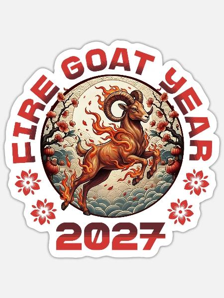 Chinesisches Neujahr 2027 Jahr der Feuerziege - Sticker Größe S (10 x 10 cm) - Mattweiß