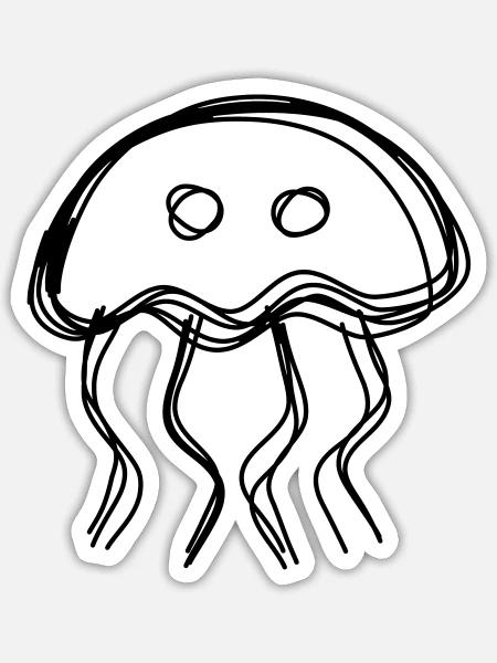 Qualle handgezeichnet - Sticker Größe S (10 x 10 cm) - Mattweiß