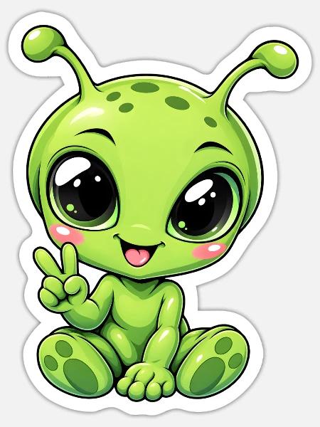 Alien Kawaii Style – Süßer Außerirdischer - Sticker Größe S (10 x 10 cm) - Mattweiß