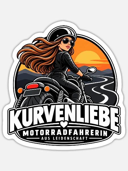 Kurvenliebe Motorradfahrerin Sunset - Sticker Größe S (10 x 10 cm) - Mattweiß