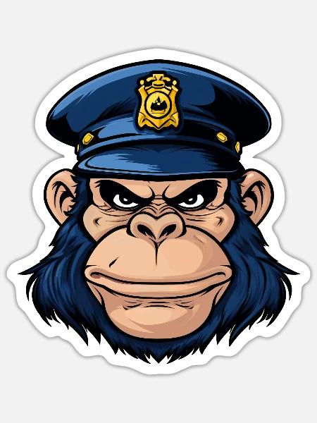 Affen Polizei - Sticker Größe S (10 x 10 cm) - Mattweiß