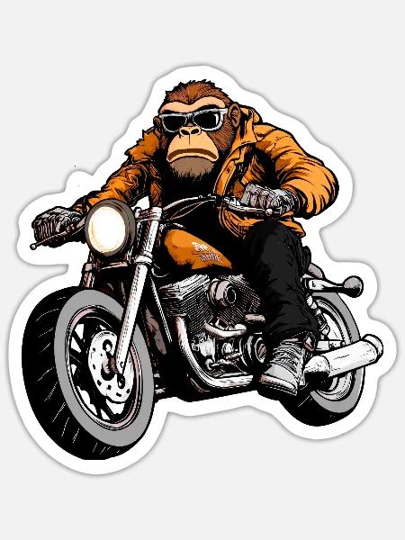 Motorrad Affen - Sticker Größe S (10 x 10 cm) - Mattweiß