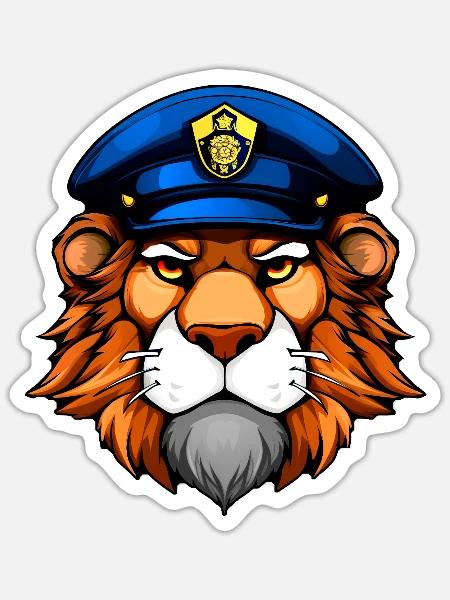 Löwe Polizei - Sticker Größe S (10 x 10 cm) - Mattweiß