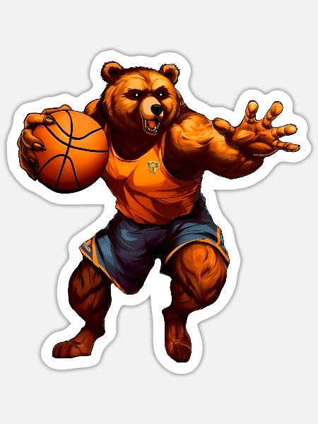 Basketball Bär - Sticker Größe S (10 x 10 cm) - Mattweiß