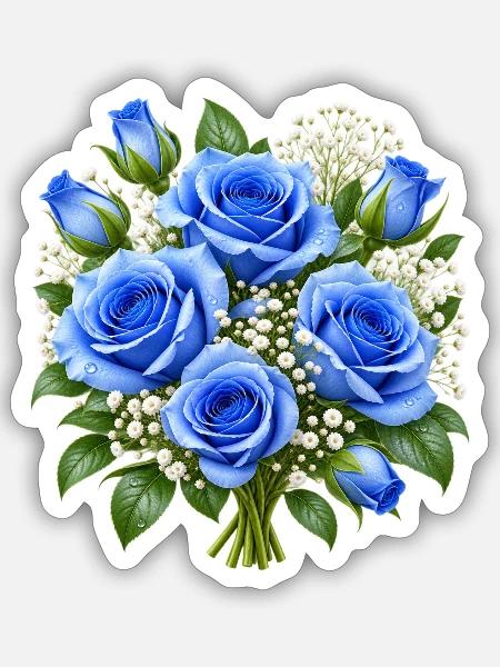 Azure Rose Bouquet - Sticker Größe S (10 x 10 cm) - Mattweiß