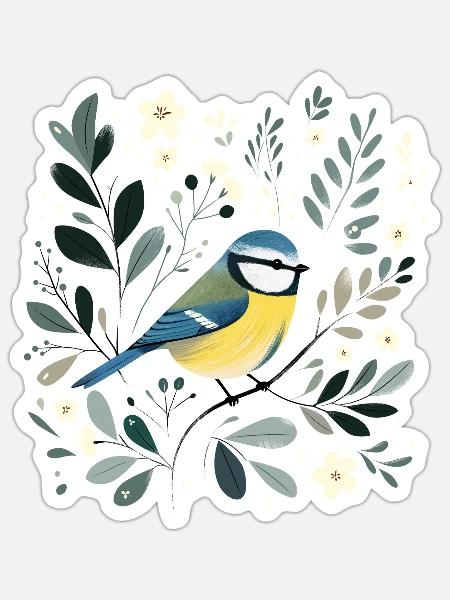 Kleine Blaumeise - Sticker Größe S (10 x 10 cm) - Mattweiß