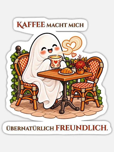 Übernatürlich freundlich dank Kaffee - Sticker Größe S (10 x 10 cm) - Mattweiß