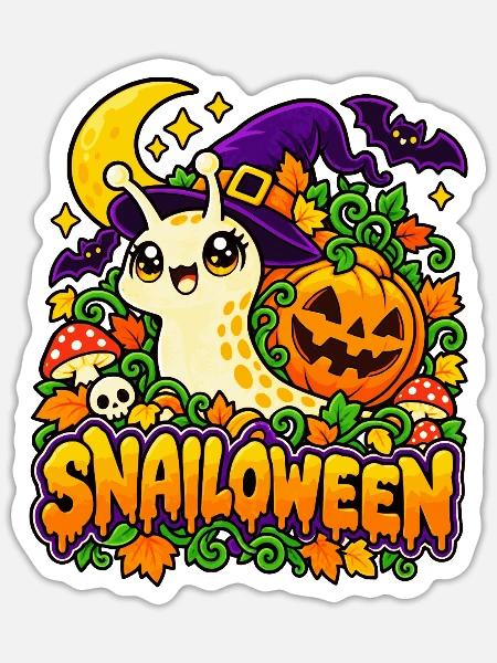 Snailoween – Kürbisschnecke - Sticker Größe S (10 x 10 cm) - Mattweiß