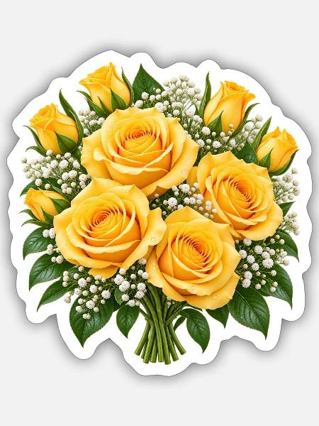 Golden Rose Bouquet Glow - Sticker Größe S (10 x 10 cm) - Mattweiß