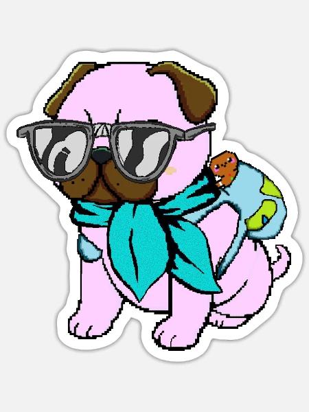 Mops-Reisender - Sticker Größe S (10 x 10 cm) - Mattweiß