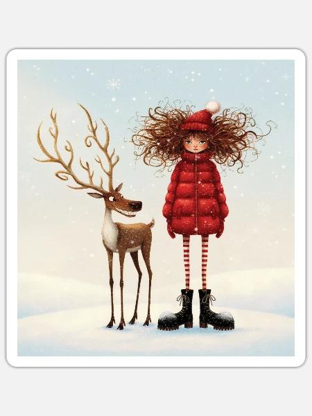 Winterfreundschaft im Schnee - Sticker Größe S (10 x 10 cm) - Mattweiß