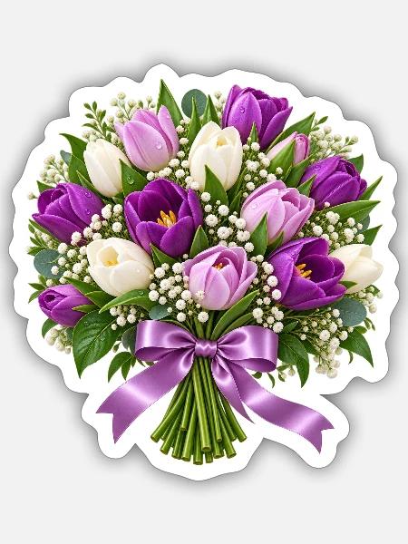 Lila-weißer Tulpenstrauß-Strauß - Sticker Größe S (10 x 10 cm) - Mattweiß