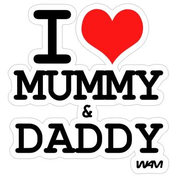 i love mummy and daddy - couleurs personnalisables - Sticker taille S (10 x 10 cm) - blanc mat - Devant