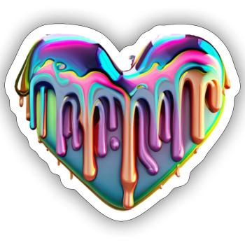 Heart of holographic dripping paint - Sticker size S (10 x 10 cm) - white matte - Front