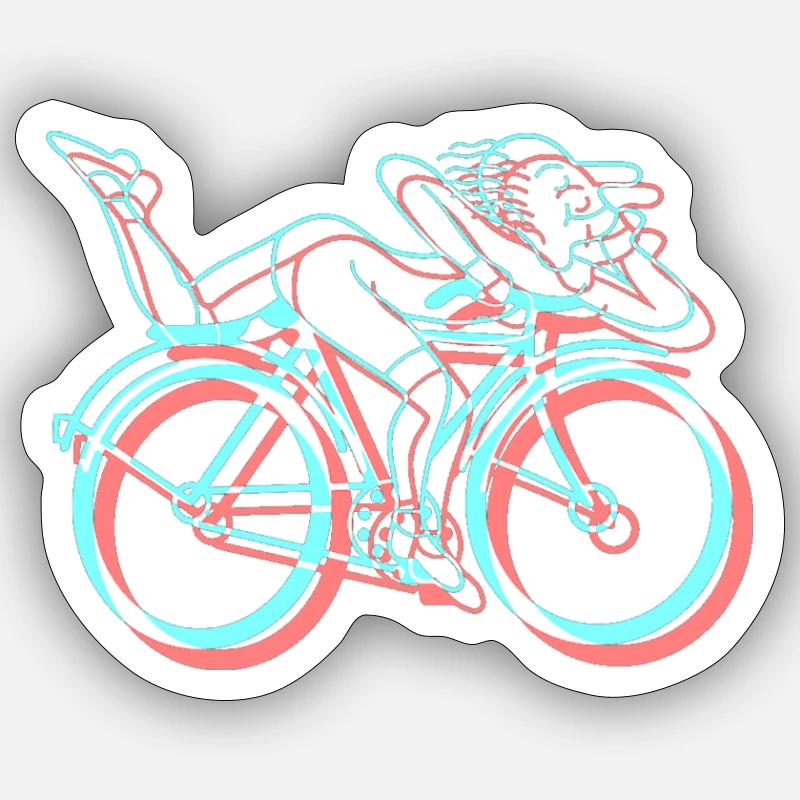 LSD Bicycle Days Psychedelic 3D Glitch Anaglyph - Sticker size S (10 x 10 cm) - white matte